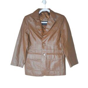 Vtg. L.A. Leather Caramel Brown Blazer Jacket Small Western Classic Minimalist